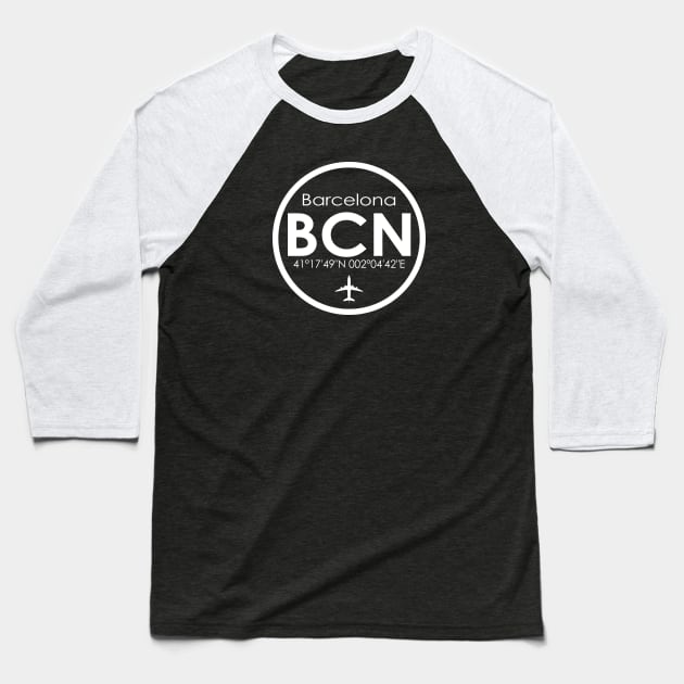 BCN, Barcelona El-Prat Airport Spain Baseball T-Shirt by Fly Buy Wear